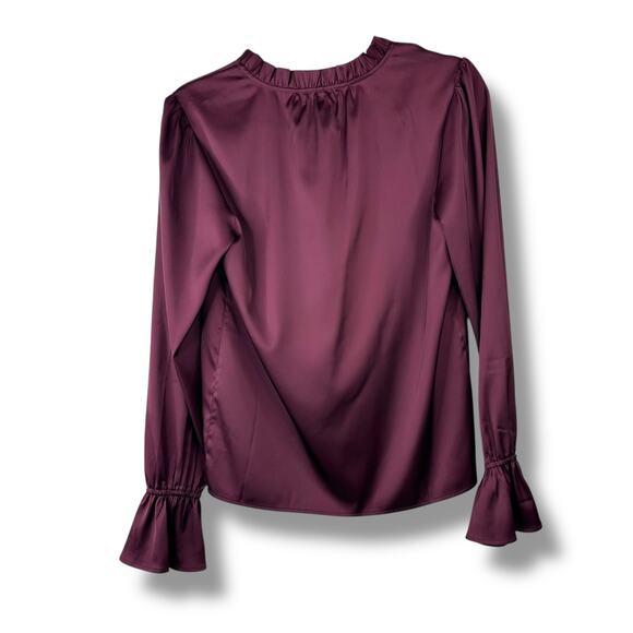 PAIGE NWT Dusty Cherrywood Laurin Satin Frilled Ruffled Long Sleeve Blouse XS - Picture 8 of 9